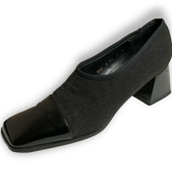 MEZLAN black genuine leather block heel pumps fabric sock sz 9N - Picture 3 of 12